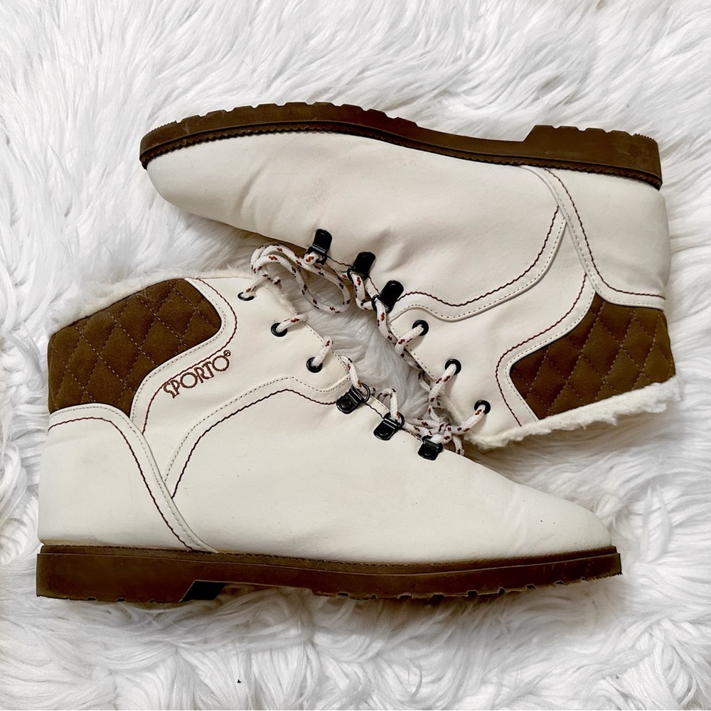Women Vintage 80’s Sporto Cream White Fleece Lined Winter Boots Size 10
